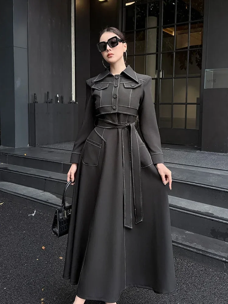 FADFAD Gaun blazer lengan panjang berpinggang tinggi elegan dan ramping