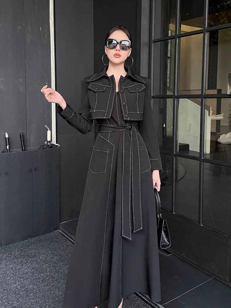 FADFAD Gaun blazer lengan panjang berpinggang tinggi elegan dan ramping