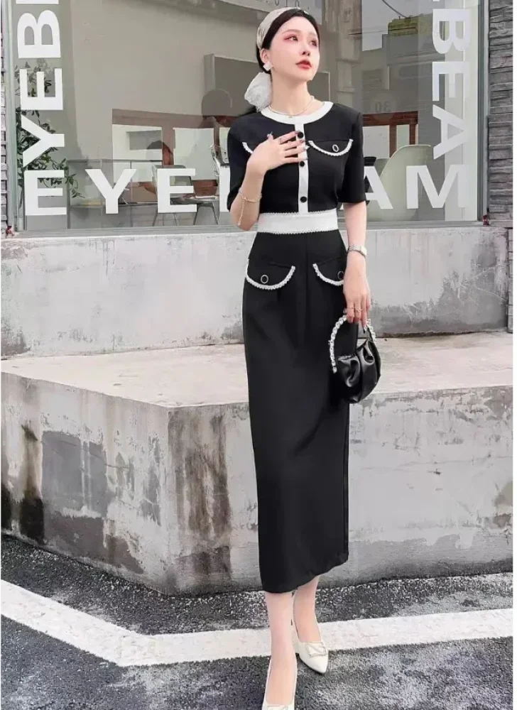 FADFAD Gaun model ramping dengan lengan pendek kerah bulat dan gaya baru