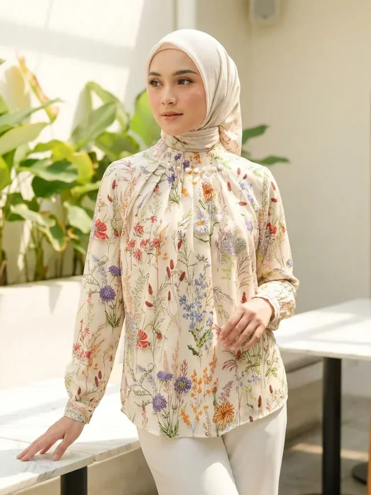 ASAYA Kemeja cetak temperamen gaya baru wanita atasan elegan