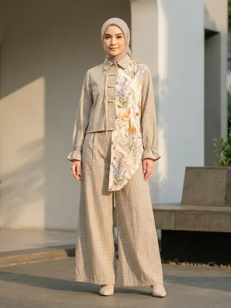 ASAYA Gamis wanita kekinian motif abstrak elegan trendi