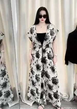 FADFAD Jumpsuit tanpa lengan bermotif dengan gaya kasual untuk wanita trendy