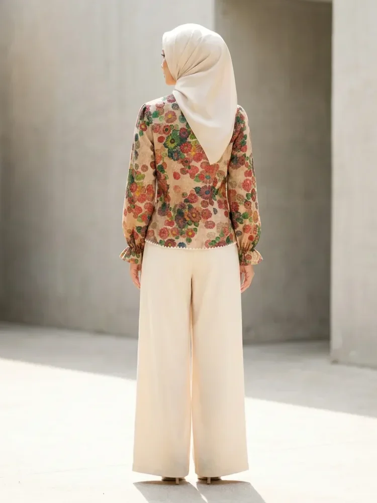 ASAYA Setelan wanita dengan lengan bell dan resleting buatan tangan bergaya minimalis warna solid
