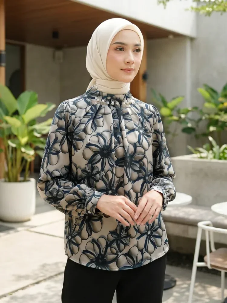 ASAYA Kemeja cetak temperamen gaya baru wanita atasan elegan