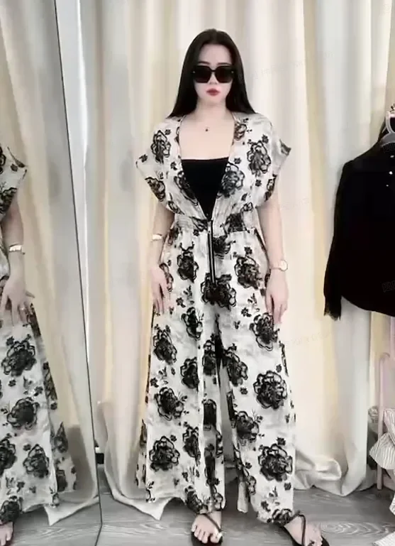 FADFAD Jumpsuit tanpa lengan bermotif dengan gaya kasual untuk wanita trendy