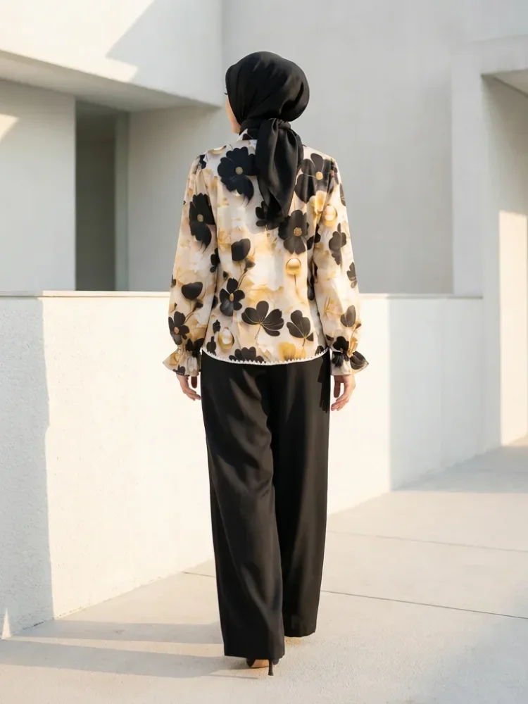 ASAYA Setelan wanita dengan lengan bell dan resleting buatan tangan bergaya minimalis warna solid