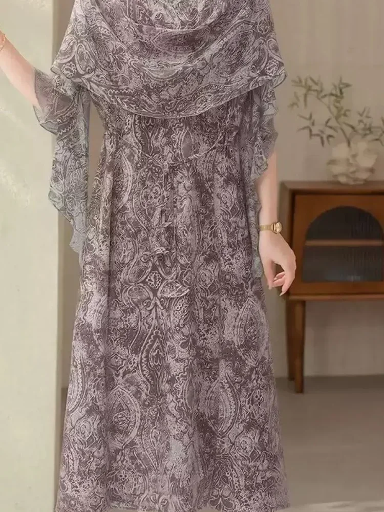 FADFAD Gaun midi motif cetak model luxury untuk wanita dewasa