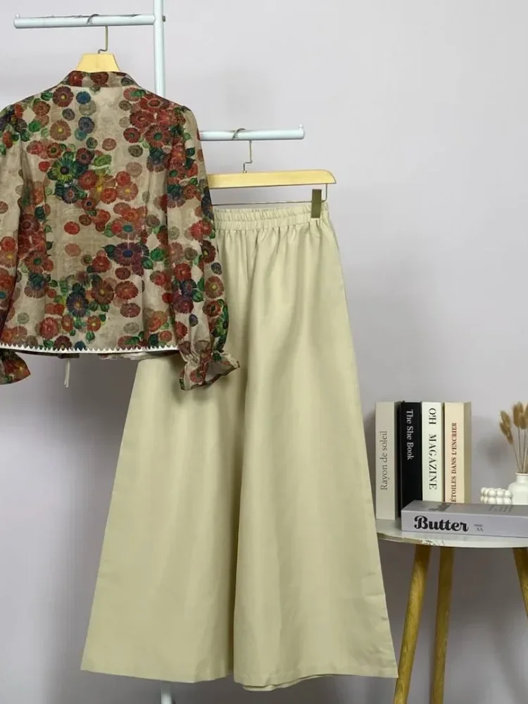 ASAYA Setelan wanita dengan lengan bell dan resleting buatan tangan bergaya minimalis warna solid