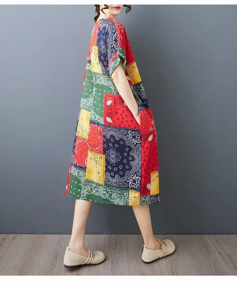 ASAYA Gaun lengan pendek bermotif print dengan gaya kasual untuk wanita