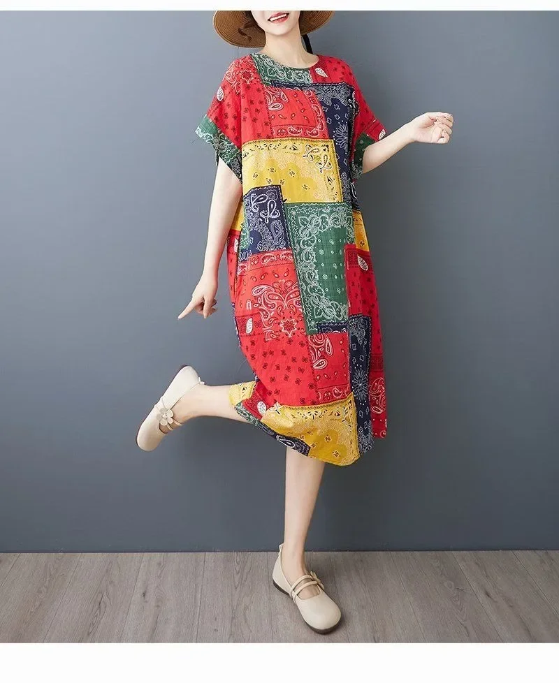 ASAYA Gaun lengan pendek bermotif print dengan gaya kasual untuk wanita