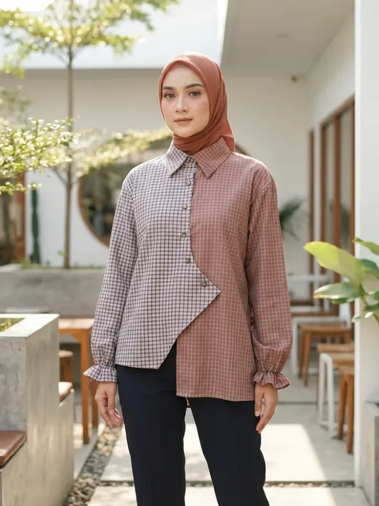 ASAYA Atasan kemeja lengan panjang model baru dan bergaya trendi casual untuk wanita elegant