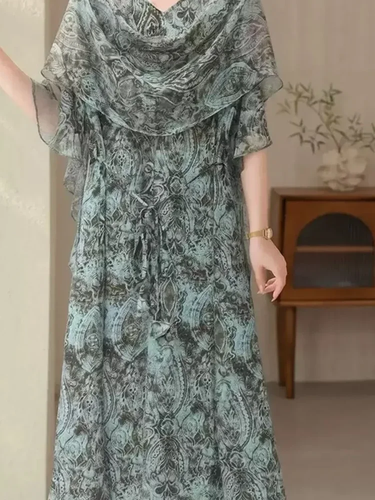 FADFAD Gaun midi motif cetak model luxury untuk wanita dewasa