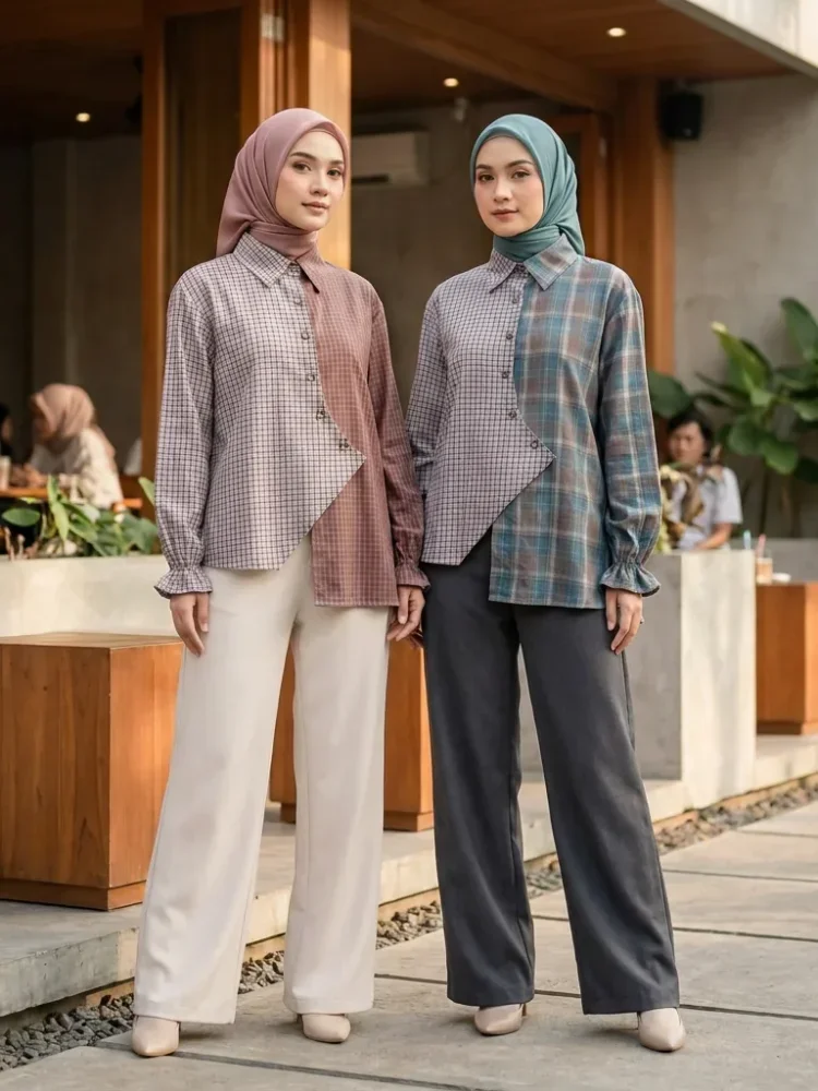 ASAYA Atasan kemeja lengan panjang model baru dan bergaya trendi casual untuk wanita elegant