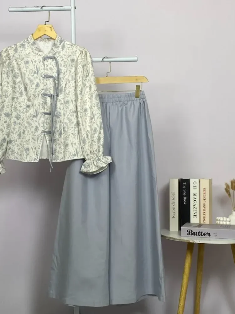 ASAYA Setelan wanita dengan lengan bell dan resleting buatan tangan bergaya minimalis warna solid