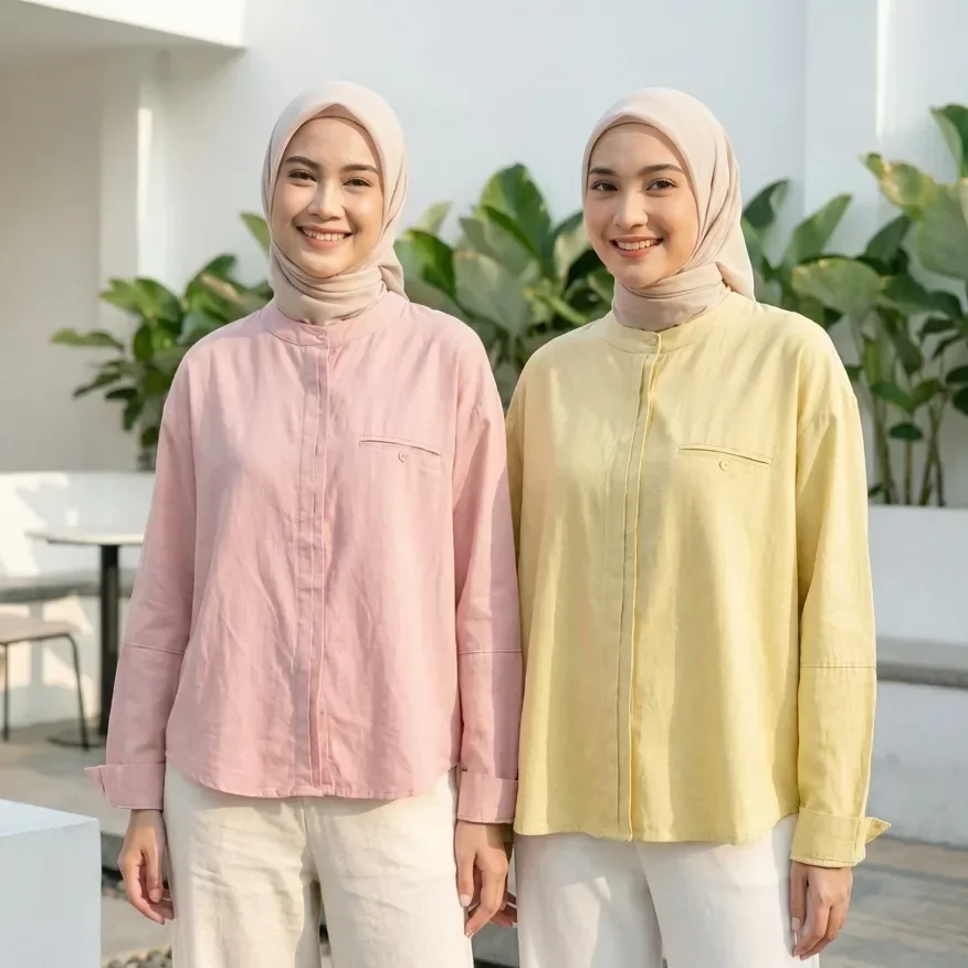 ASAYA Atasan kemeja longgar lengan panjang modis untuk wanita