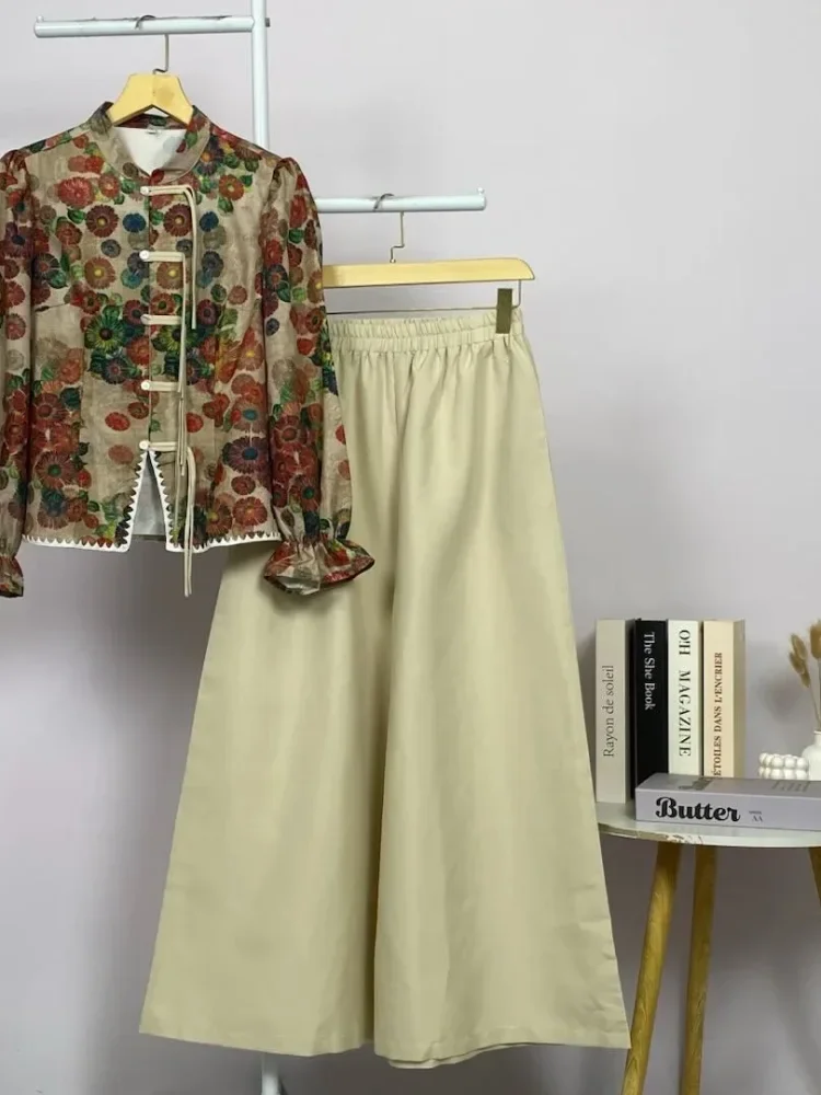 ASAYA Setelan wanita dengan lengan bell dan resleting buatan tangan bergaya minimalis warna solid