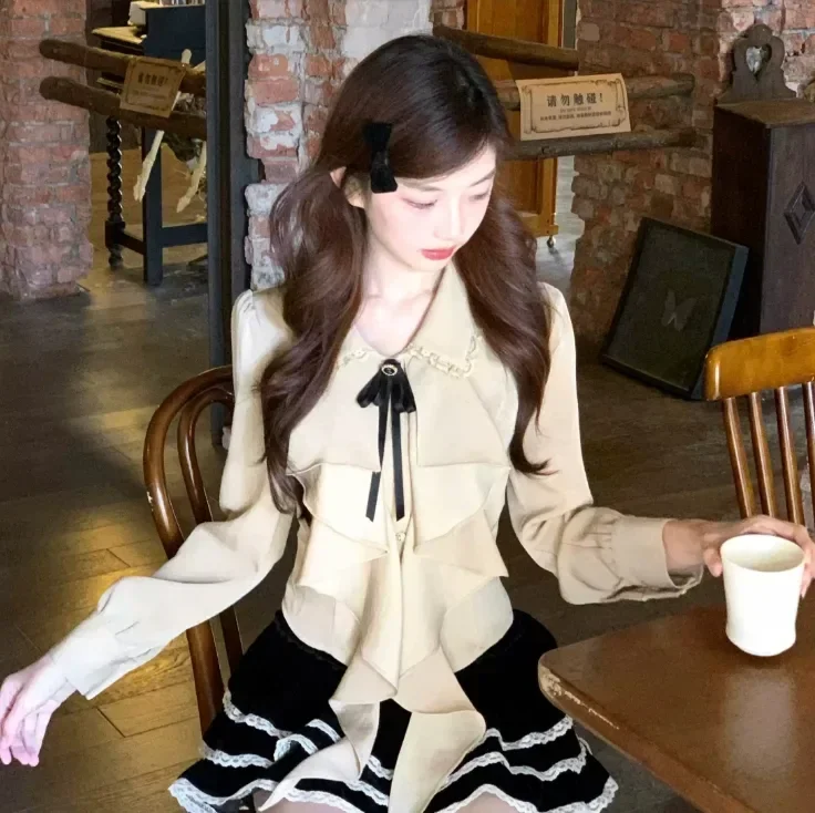FADFAD Atasan kemeja wanita korean style mode ruffle gaya baru