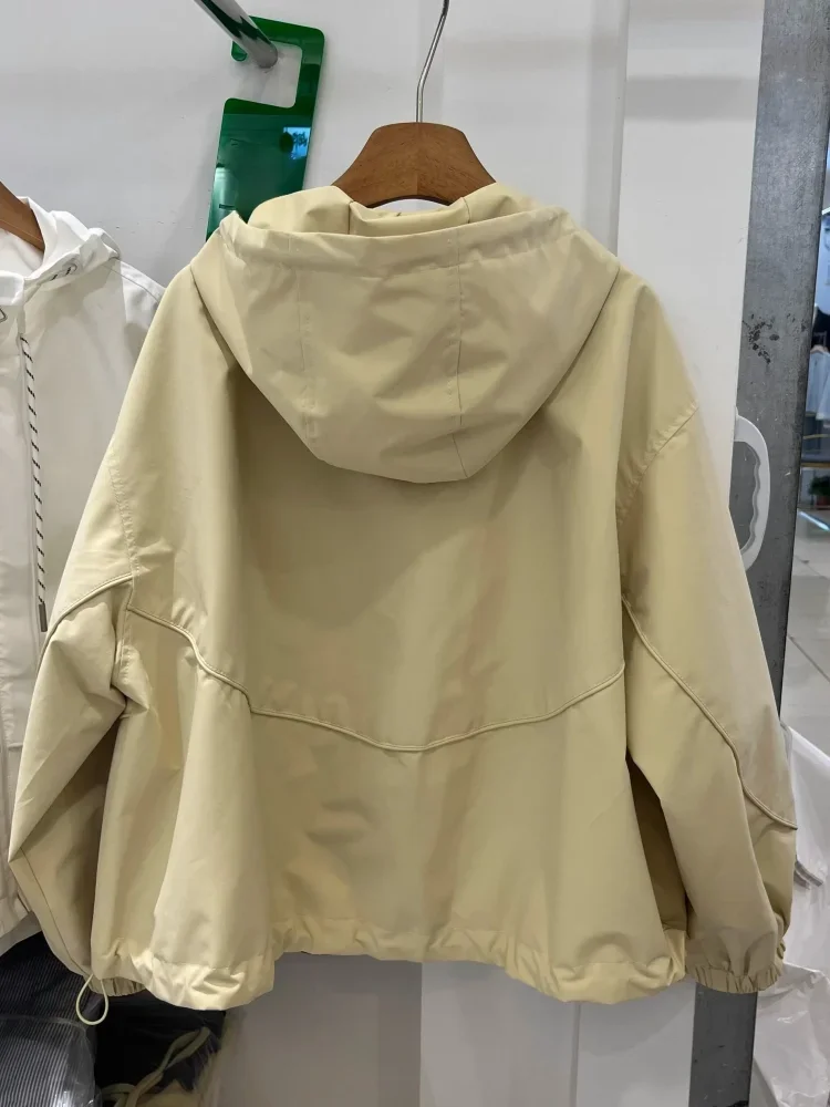 CHICMORE Jaket windbreaker dengan hoodie tali serut kasual chic