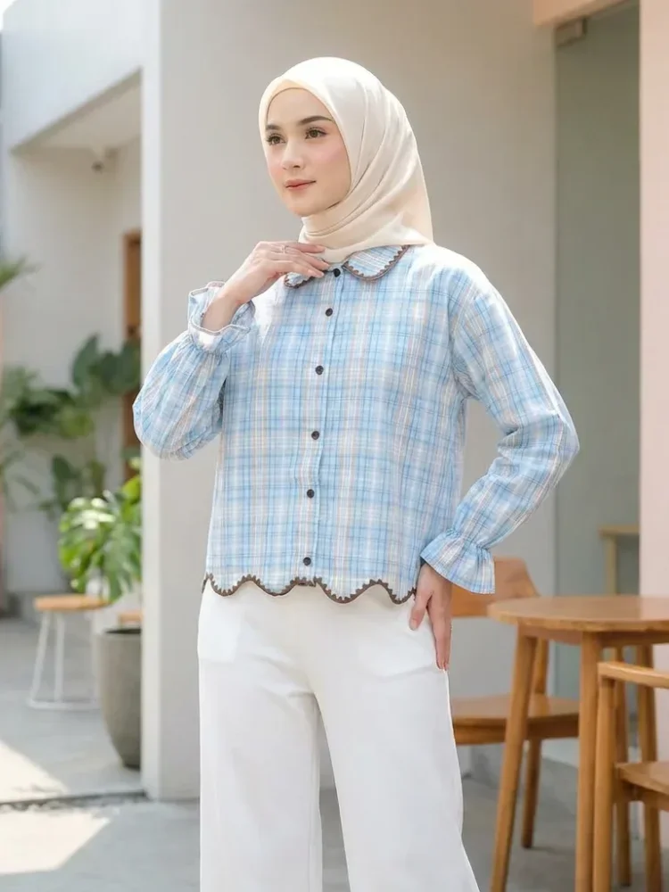 ASAYA Kemeja lengan panjang model korea baru, bagian bawah atasan tidak beraturan