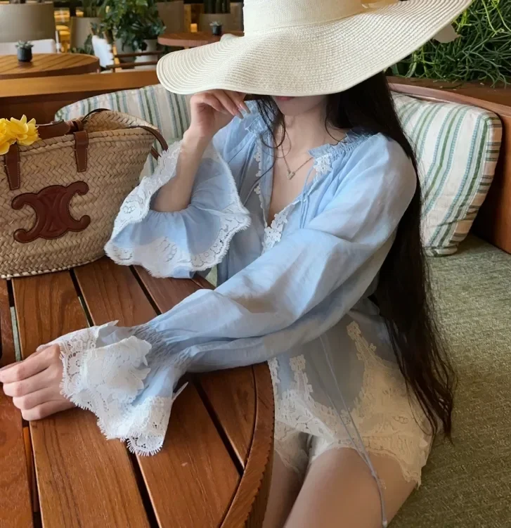FADFAD Atasan blouse wanita model longgar warna solid gaya korea