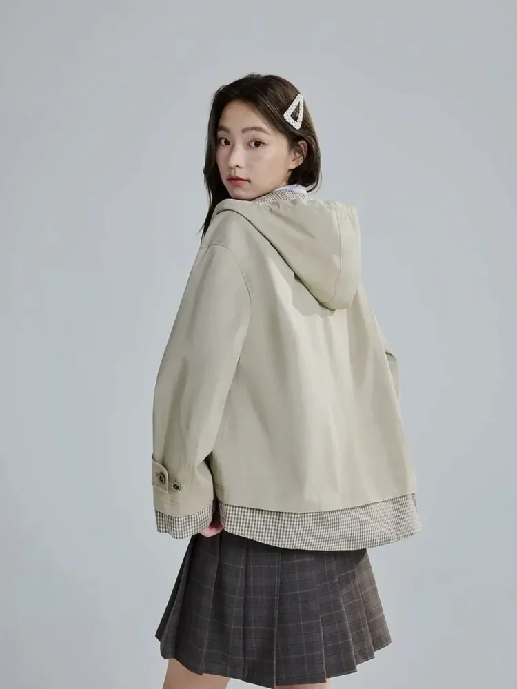 CHICMORE Jaket wanita lengan panjang dengan zipper model hoded trendi
