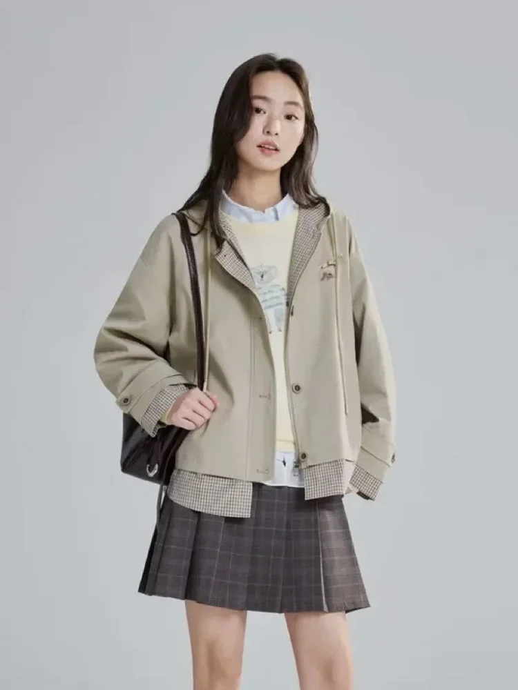 CHICMORE Jaket wanita lengan panjang dengan zipper model hoded trendi