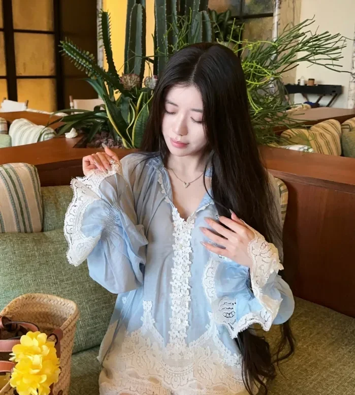 FADFAD Atasan blouse wanita model longgar warna solid gaya korea