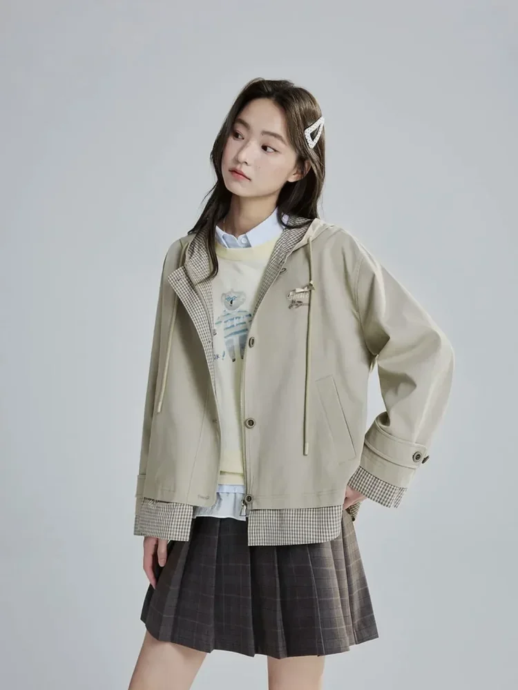 CHICMORE Jaket wanita lengan panjang dengan zipper model hoded trendi