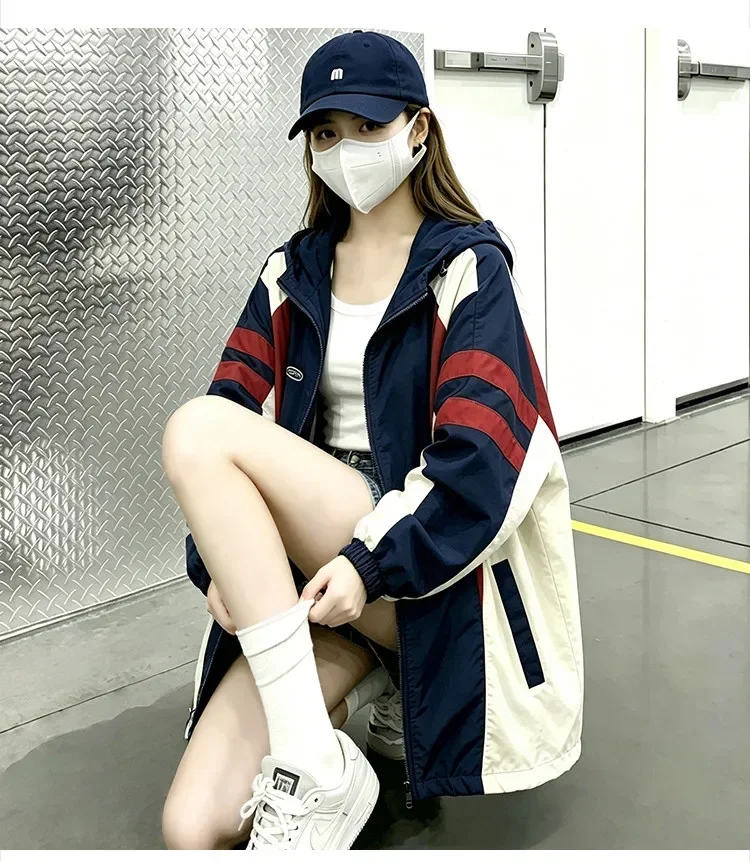 CHICMORE Jaket kasual berhoodie desain kontras warna oversized