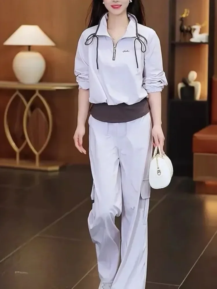 FADFAD Setelan dua potong pakaian wanita kerah berdiri gaya kekinian korea