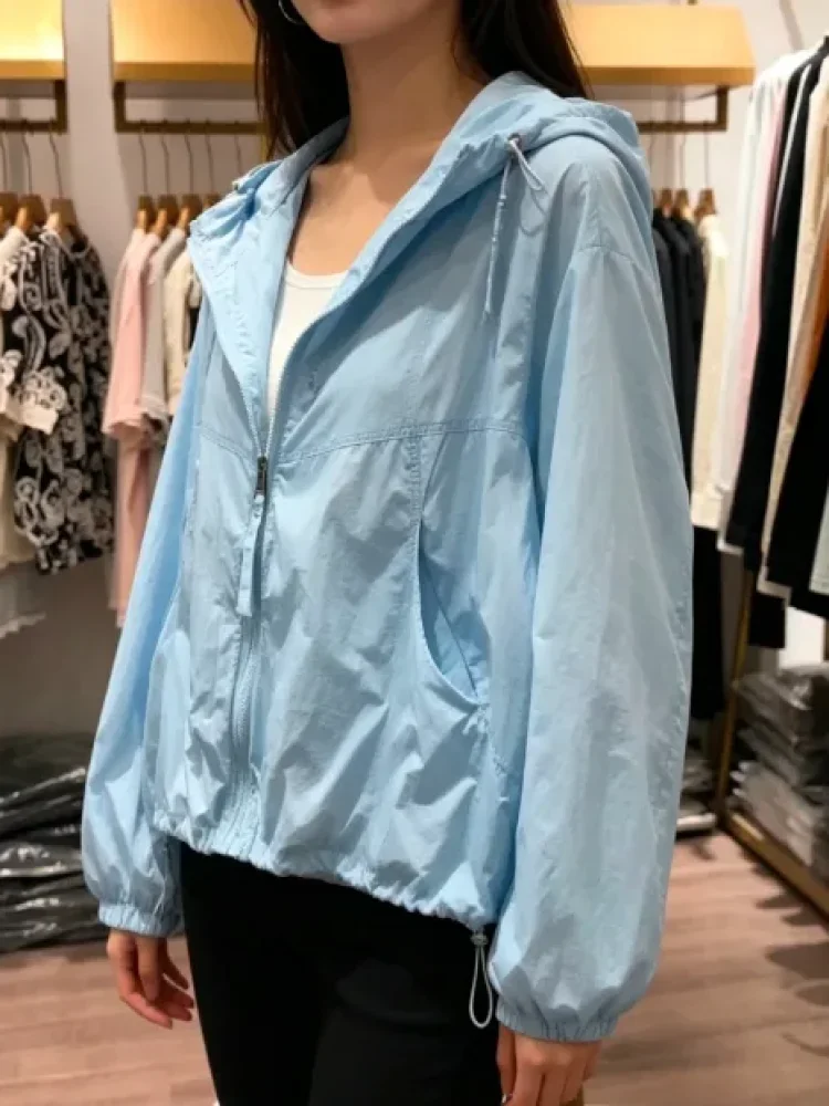 CHICMORE Atasan jaket tipis longgar dengan lengan panjang kasual wanita