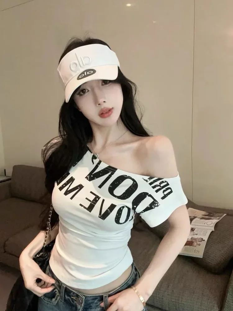 ASAYA Atasan kaos model one shoulder dengan gaya baru dan trendi