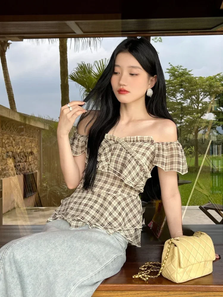 [DISKON KILAT]CHICMORE Kemeja kotak-kotak gaya korea terbaru dengan pita