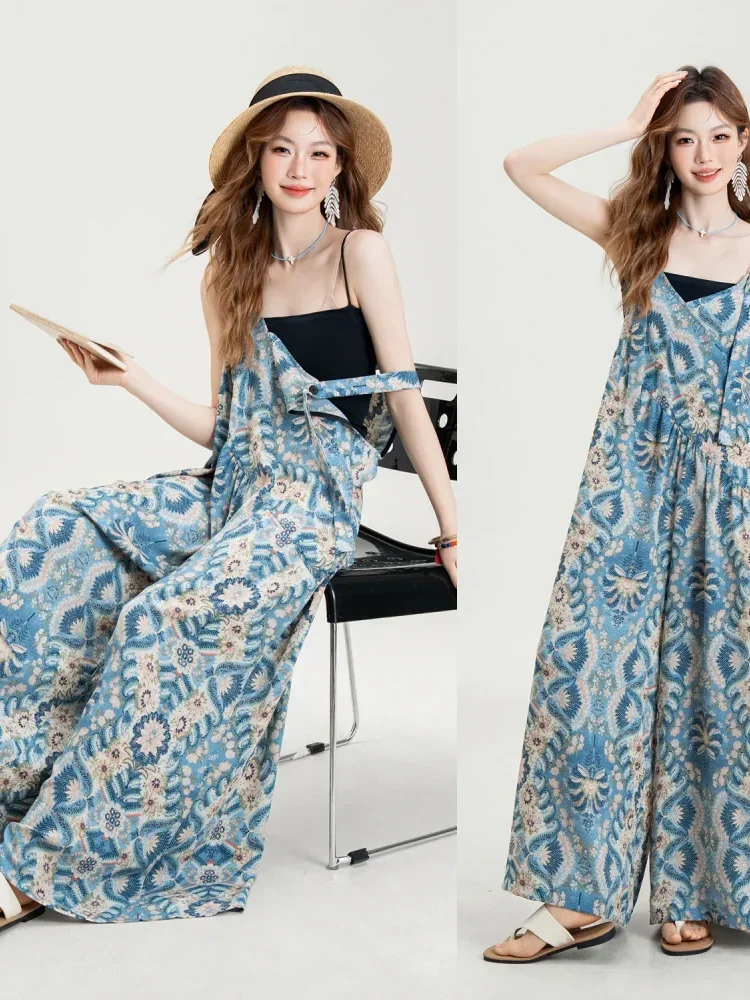 ASAYA Jumpsuit berwarna biru celana wide leg kasual