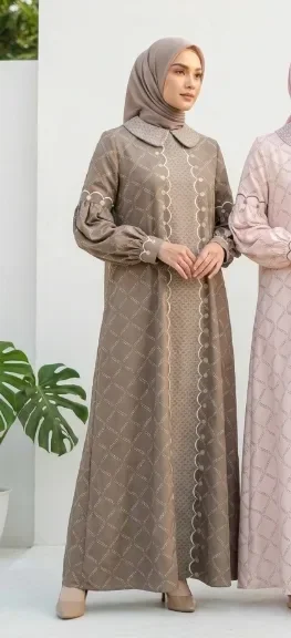 ASAYA Gaun wanita lengan panjang berlipat, cocok untuk acara resmi & santai sehari-hari