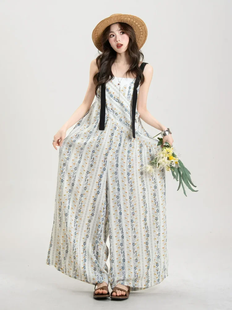 ASAYA Jumpsuit overall  wanita kasual motif bunga bunga