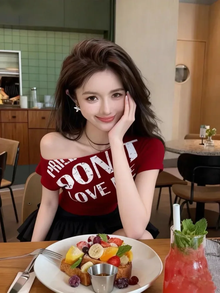 ASAYA Atasan kaos model one shoulder dengan gaya baru dan trendi