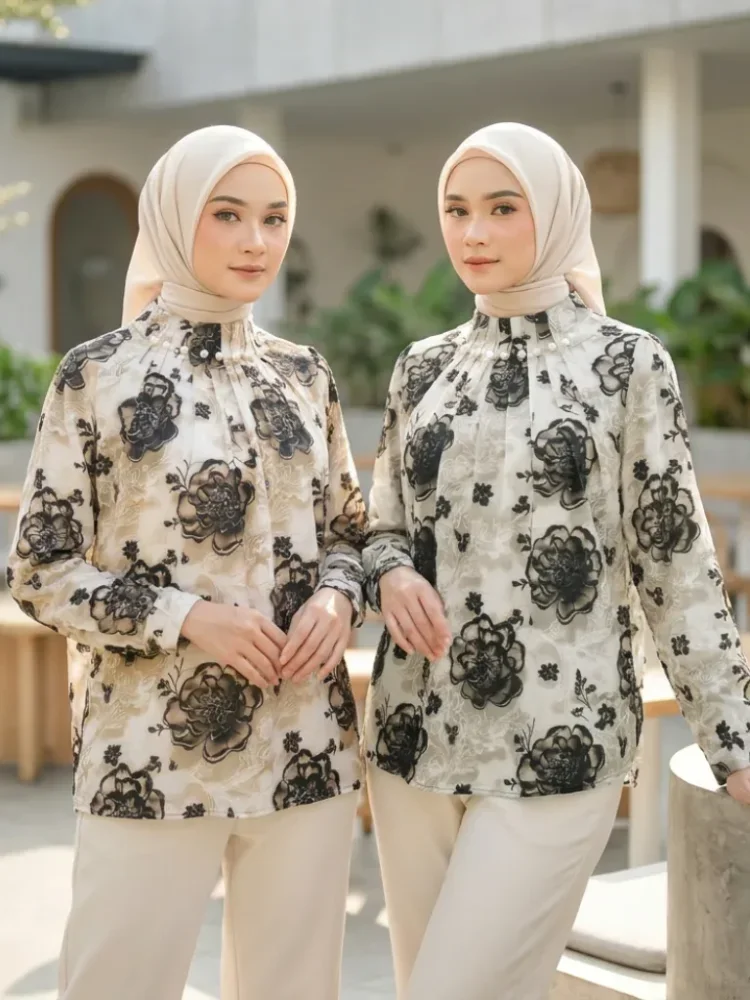 ASAYA Kemeja cetak temperamen gaya baru wanita atasan elegan