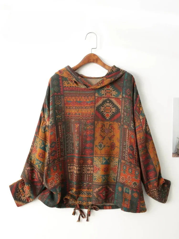 ASAYA Atasan sweatshirt berkerudung kasual bergaya retro chic