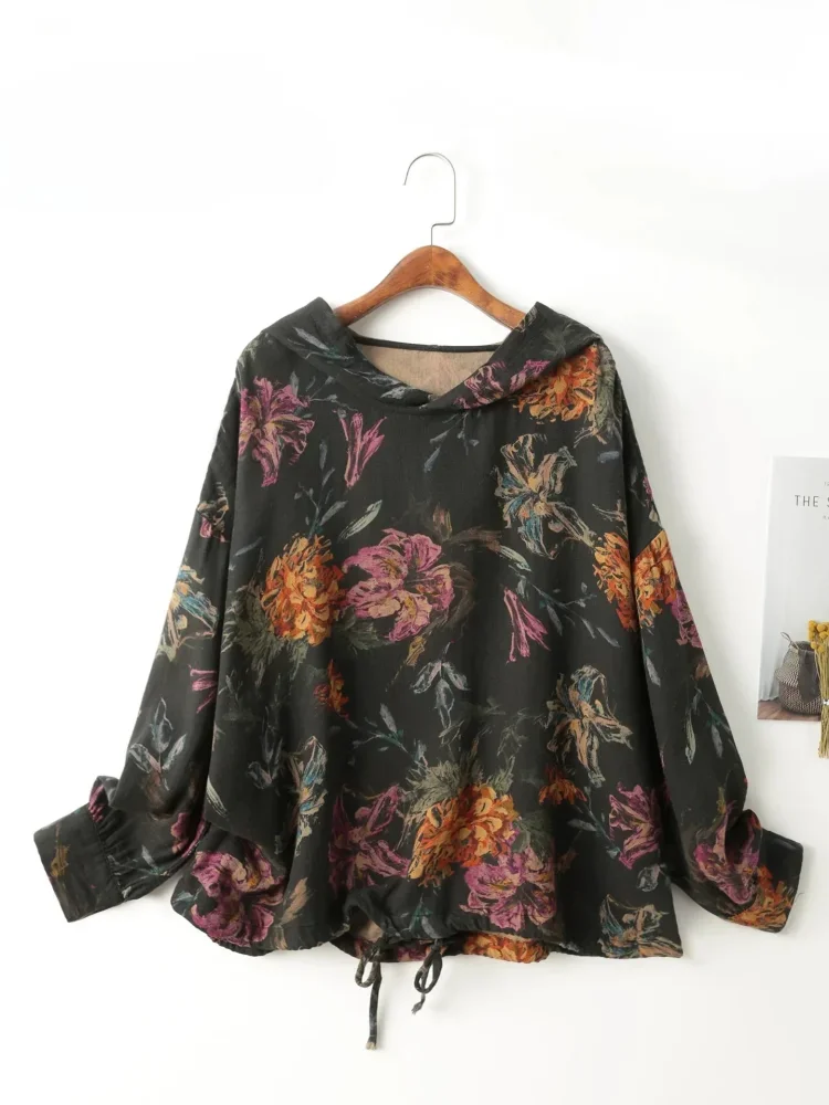 ASAYA Atasan sweatshirt berkerudung kasual bergaya retro chic