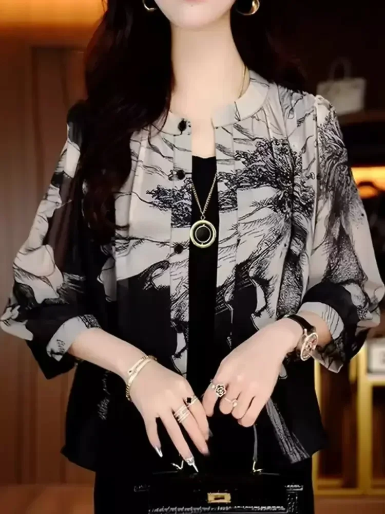 FADFAD Atasan kemeja retro modis model baru gaya  elegan casual untuk wanita