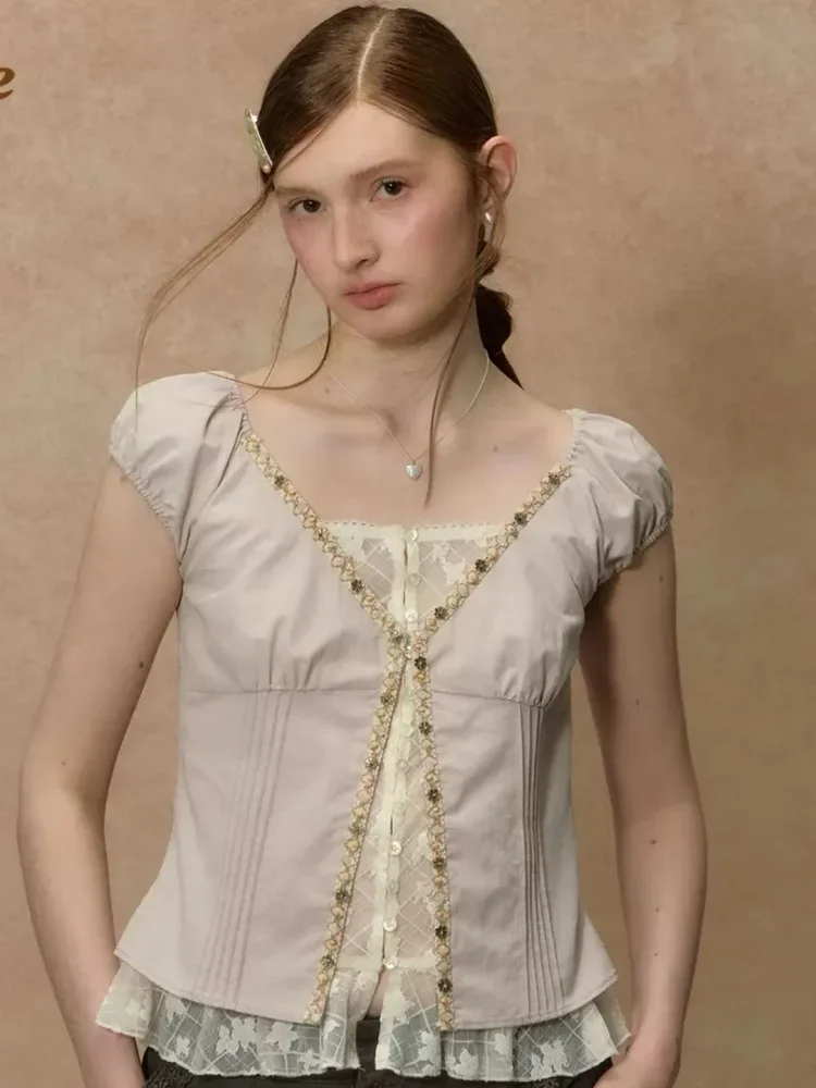 CHICMORE Atasan wanita lengan pendek dengan kerah v neck variasi elegant