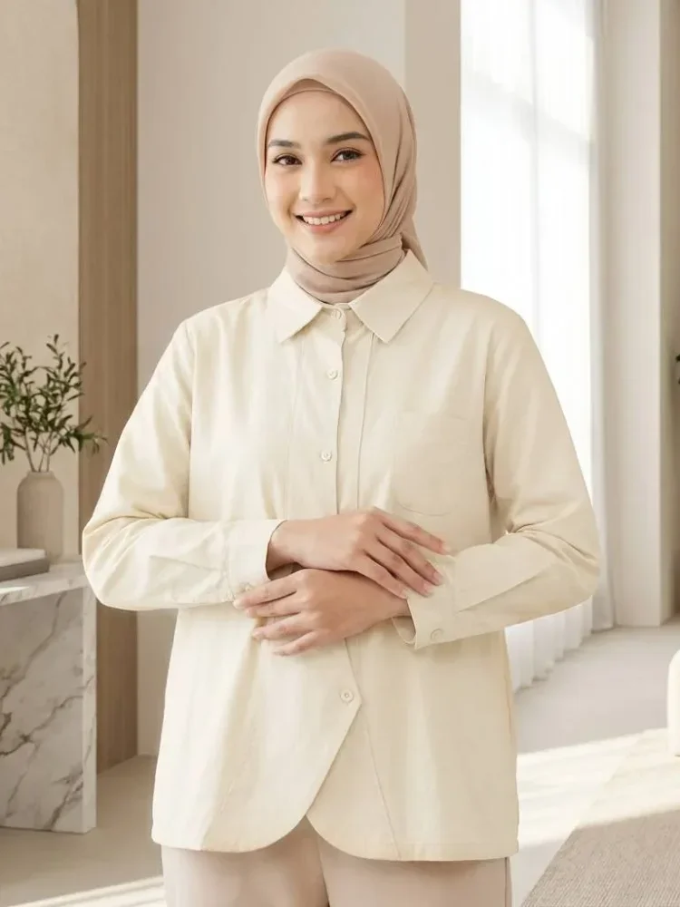 ASAYA Kemeja wanita lengan panjang desain kasual
