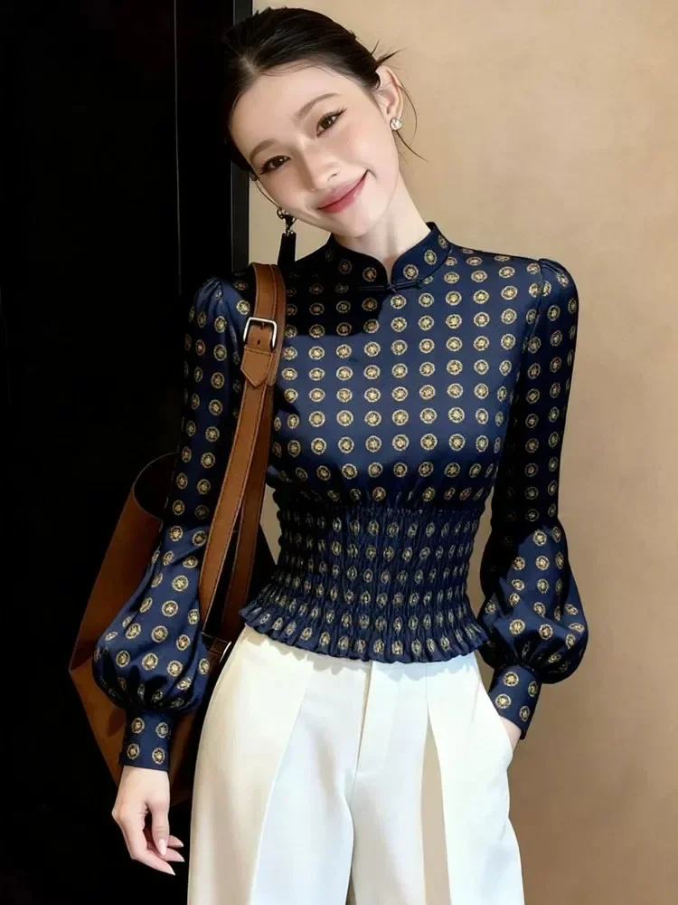 FADFAD Blouse elegant dengan lengan panjang motif cetak untuk wanita