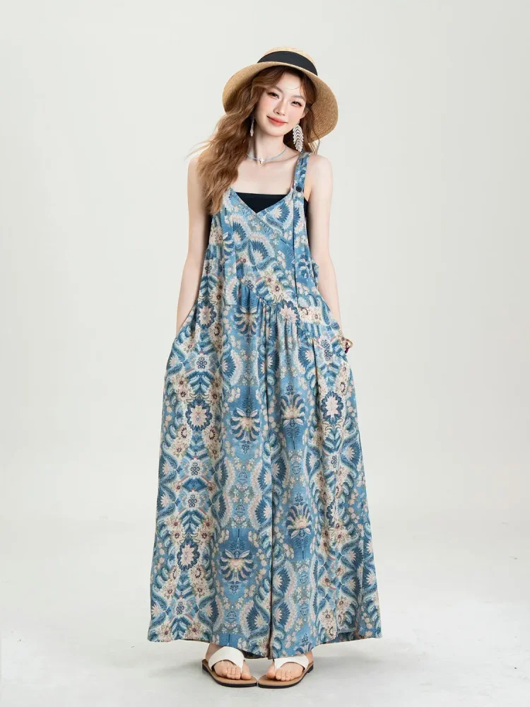 ASAYA Jumpsuit berwarna biru celana wide leg kasual