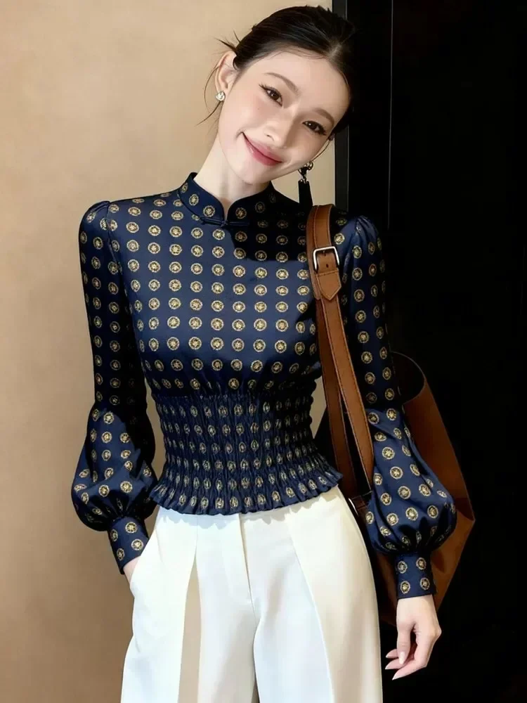 FADFAD Blouse elegant dengan lengan panjang motif cetak untuk wanita