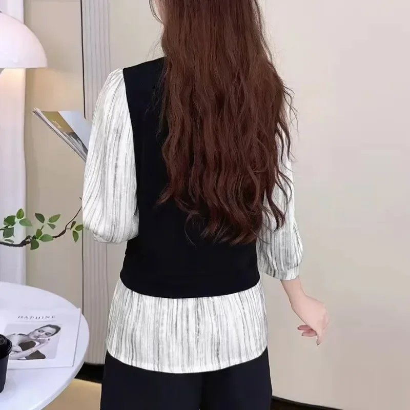 FADFAD Atasan wanita lengan panjang model dua potong palsu manis