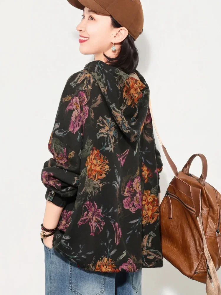 ASAYA Atasan sweatshirt berkerudung kasual bergaya retro chic
