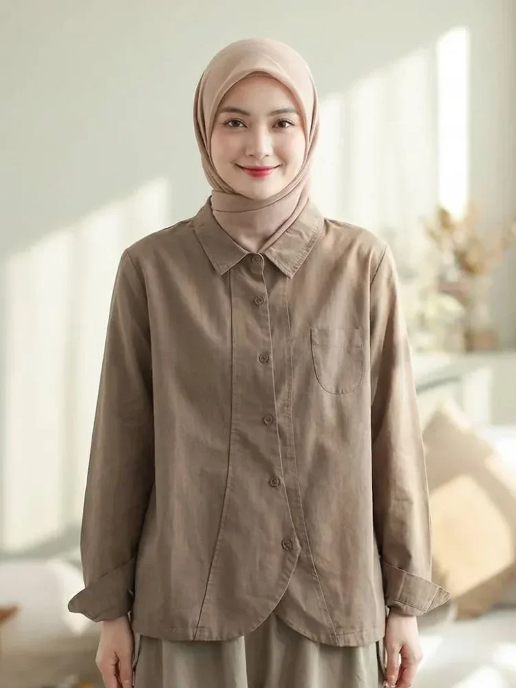 ASAYA Kemeja wanita lengan panjang desain kasual