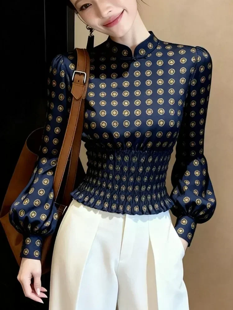FADFAD Blouse elegant dengan lengan panjang motif cetak untuk wanita